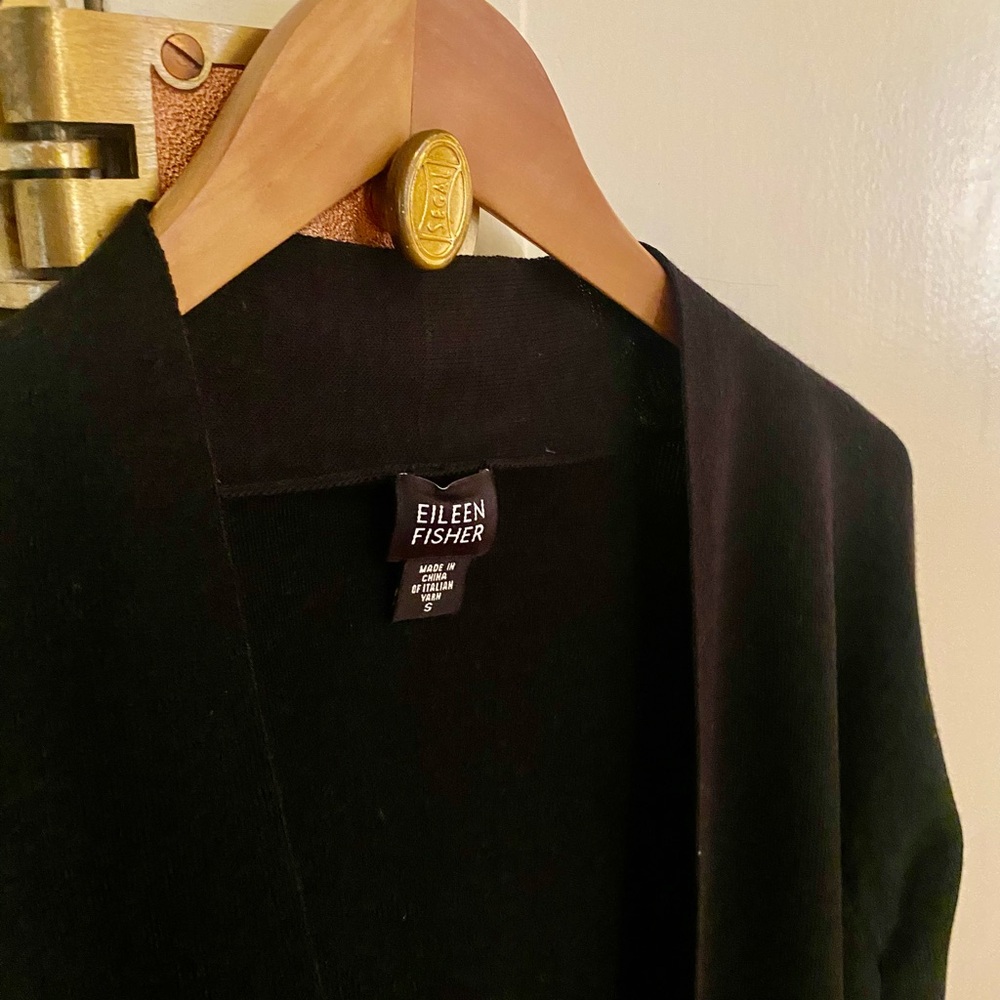 Eileen Fisher Elegant Black Marino Wool Cardigan